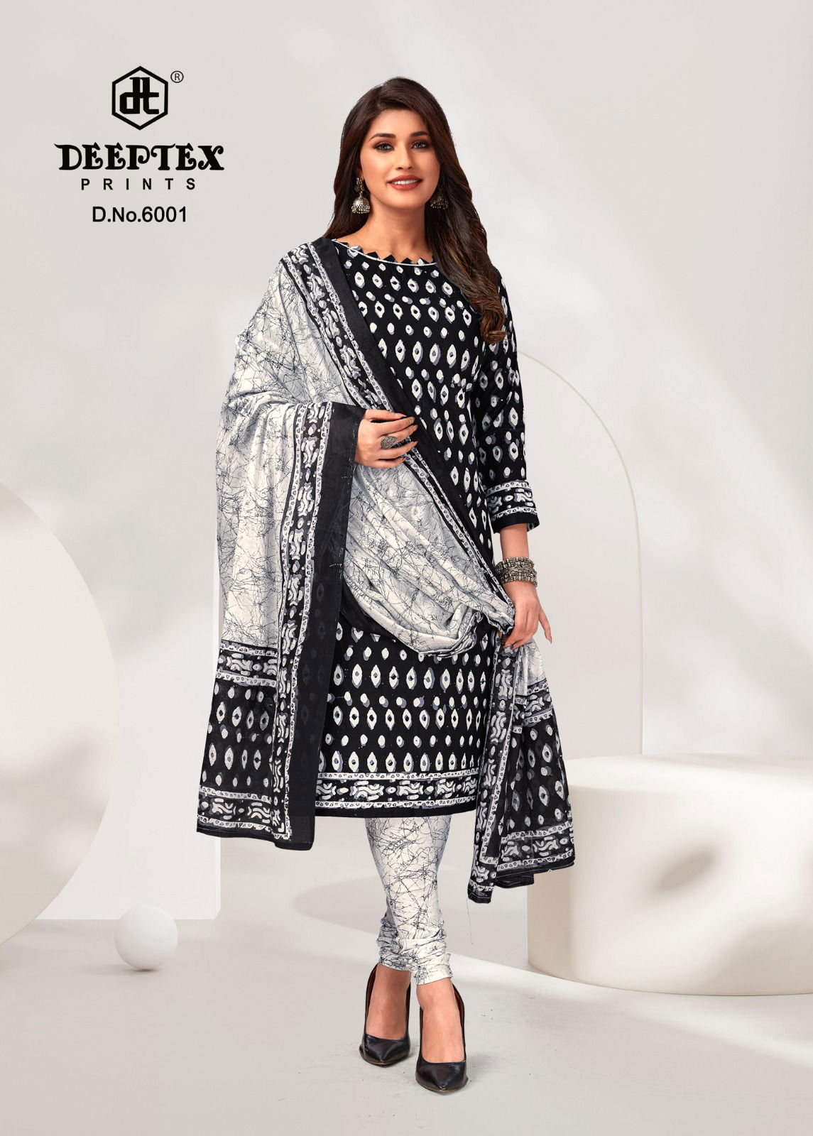 Aaliza Vol 6 By Deeptex Black And White Printed Cotton Dress Material
